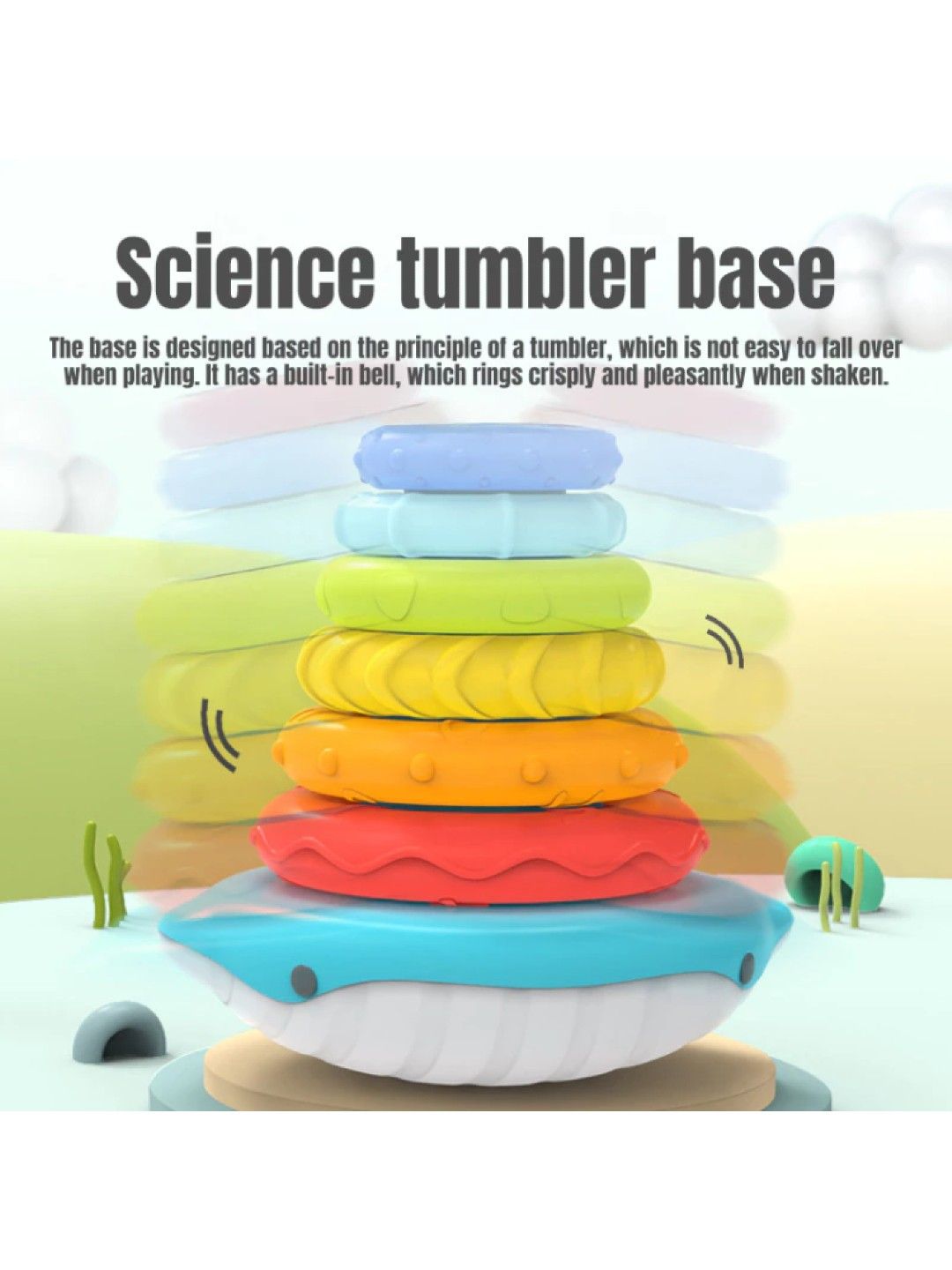 BabyPro Whale Ring Stack & Sound Educational Toy (Pink- Image 3)