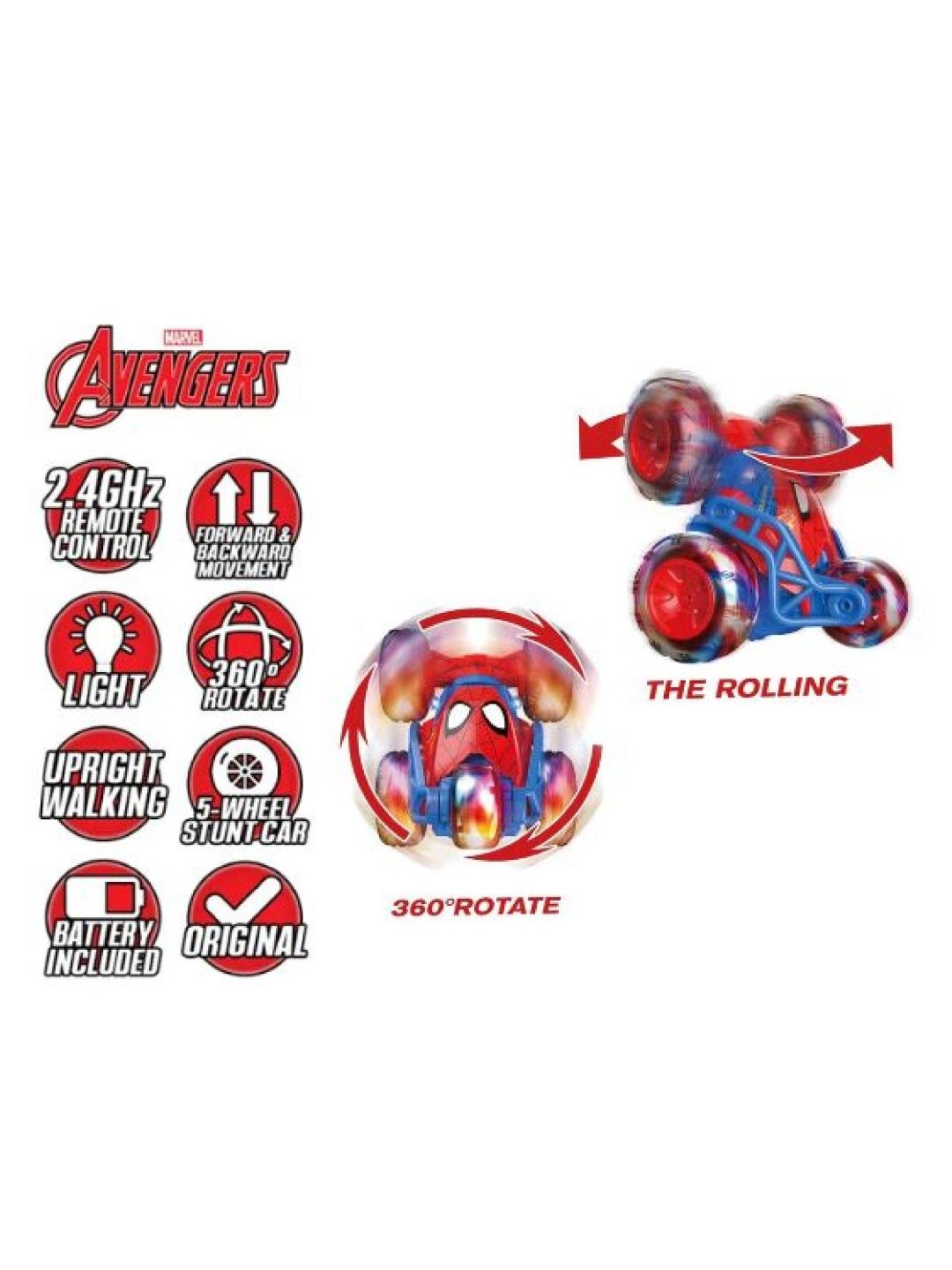 Marvel Original Spider-Man Full-Function 5-Wheel Stunt Remote Control Car (2.4GHz) (Red/Blue- Image 2)