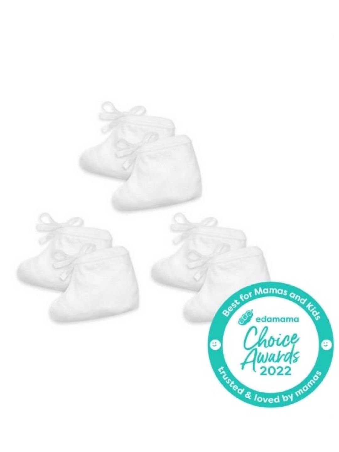 Cotton Stuff Booties with String - 3 pairs (White- Image 1)