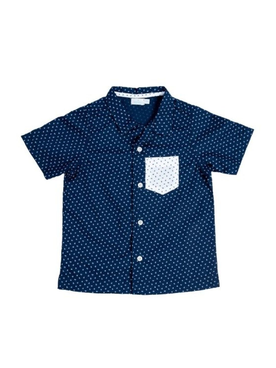 Treehouse Boys' Short Sleeves Printed Camp Collar Shirt (Navy Blue- Image 1)