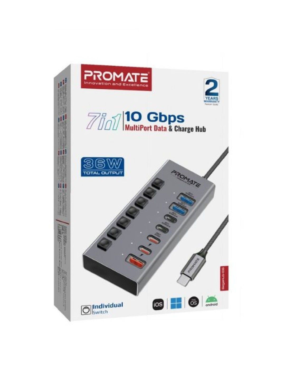 Promate GEGAHUB-10G 7-in-1 10Gbps Multiport Data and Charge Hub (Black- Image 4)