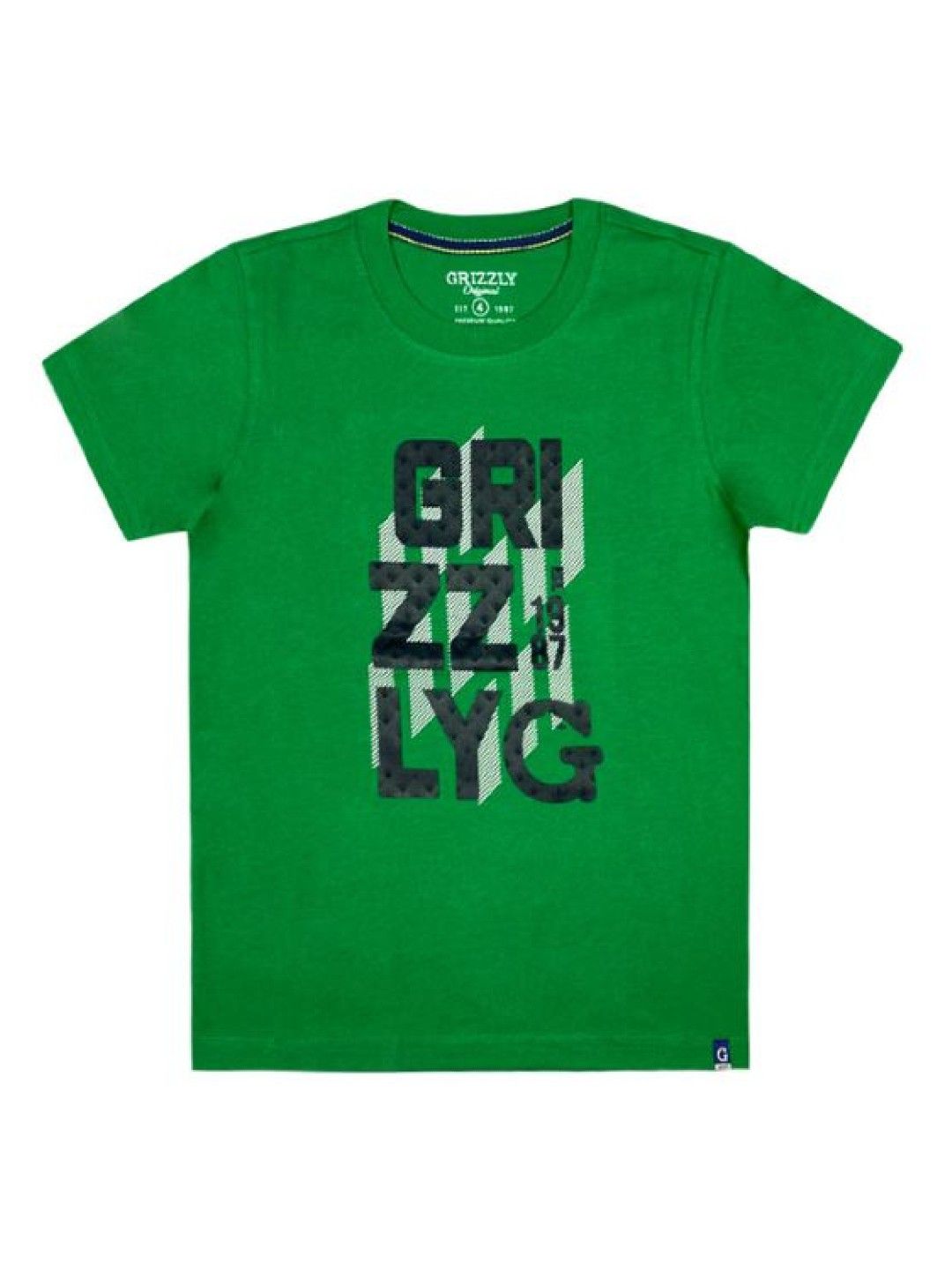 Grizzly Boy Round Neck Short Sleeve Tees with Print (Green- Image 1)