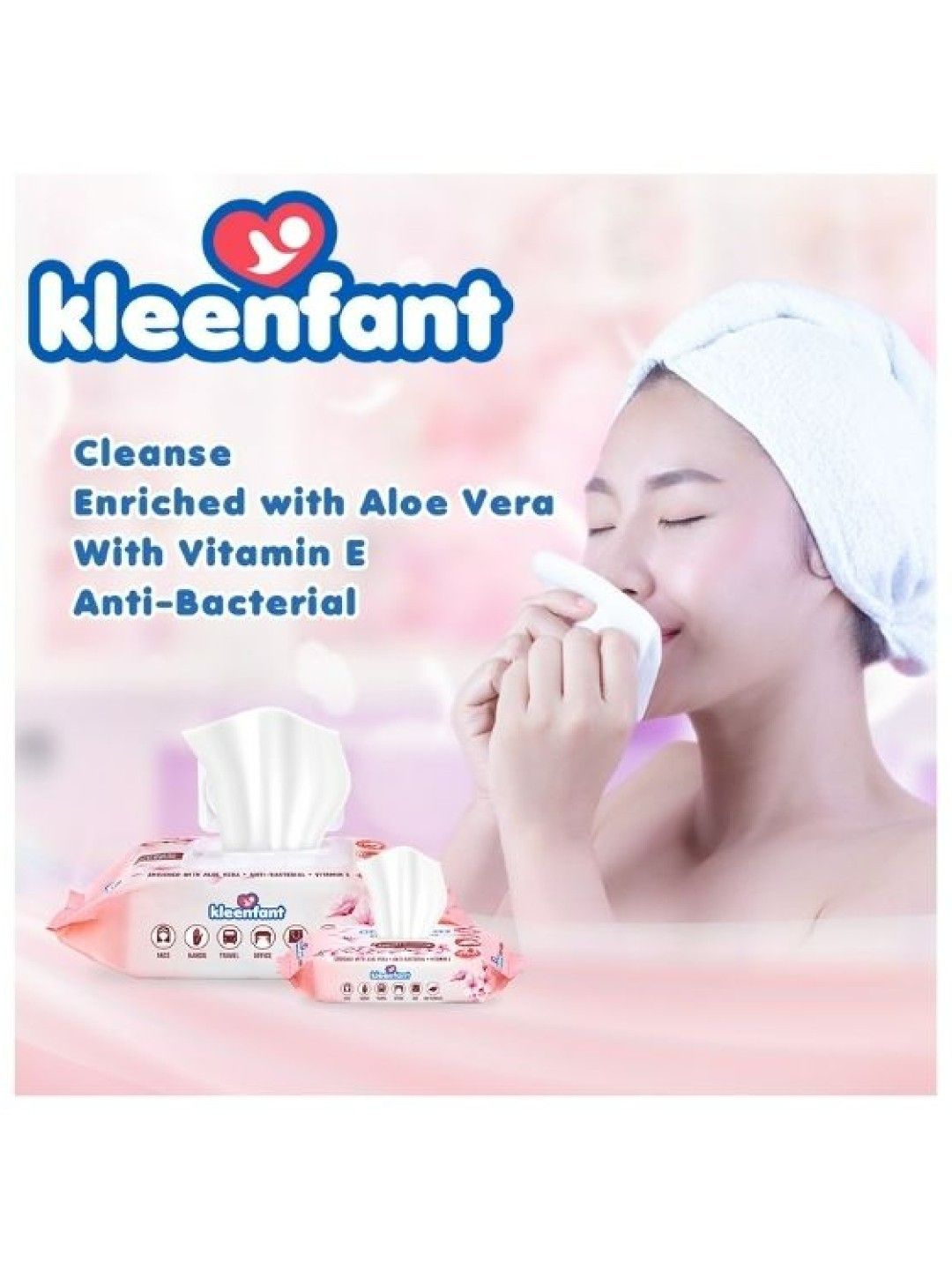 Kleenfant Cherry Blossom Cleansing Wipes (21 Sheets) Pack of 5 (No Color- Image 4)