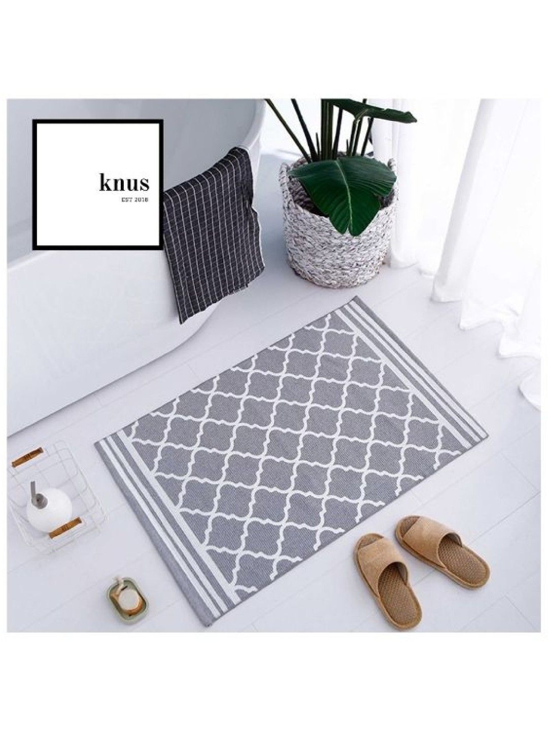 Knus PH Floor Mat Rug Reese (Lattice Grey) (Short- Image 2)