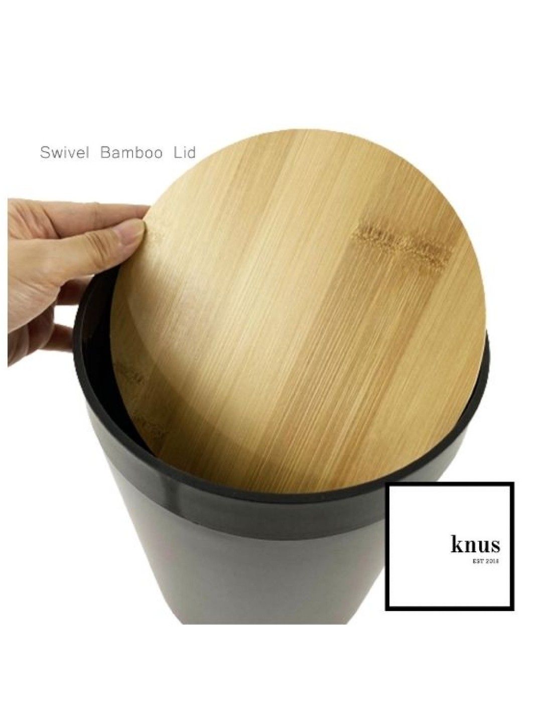 Knus PH Trash Can Bin Bamboo Lid Cover (Black- Image 2)