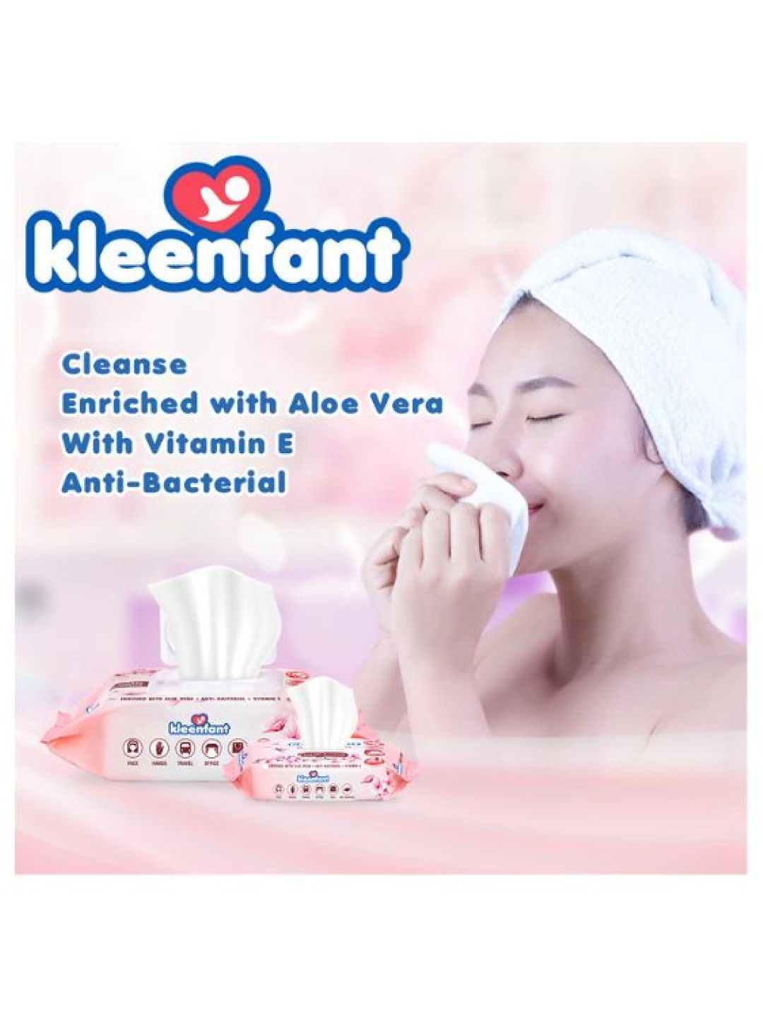 Kleenfant Cherry Blossom Scent Cleansing Wipes (95 Sheets) Pack of 10 (No Color- Image 4)