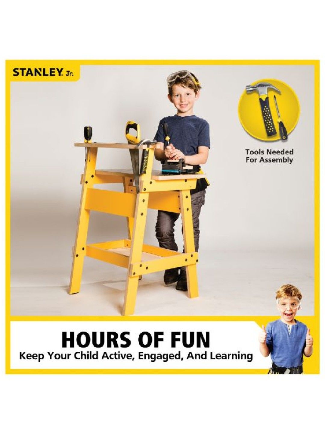 Stanley Heavy-Duty Kid's Work Bench - Real DIY Workshop Table for Kids (No Color- Image 4)