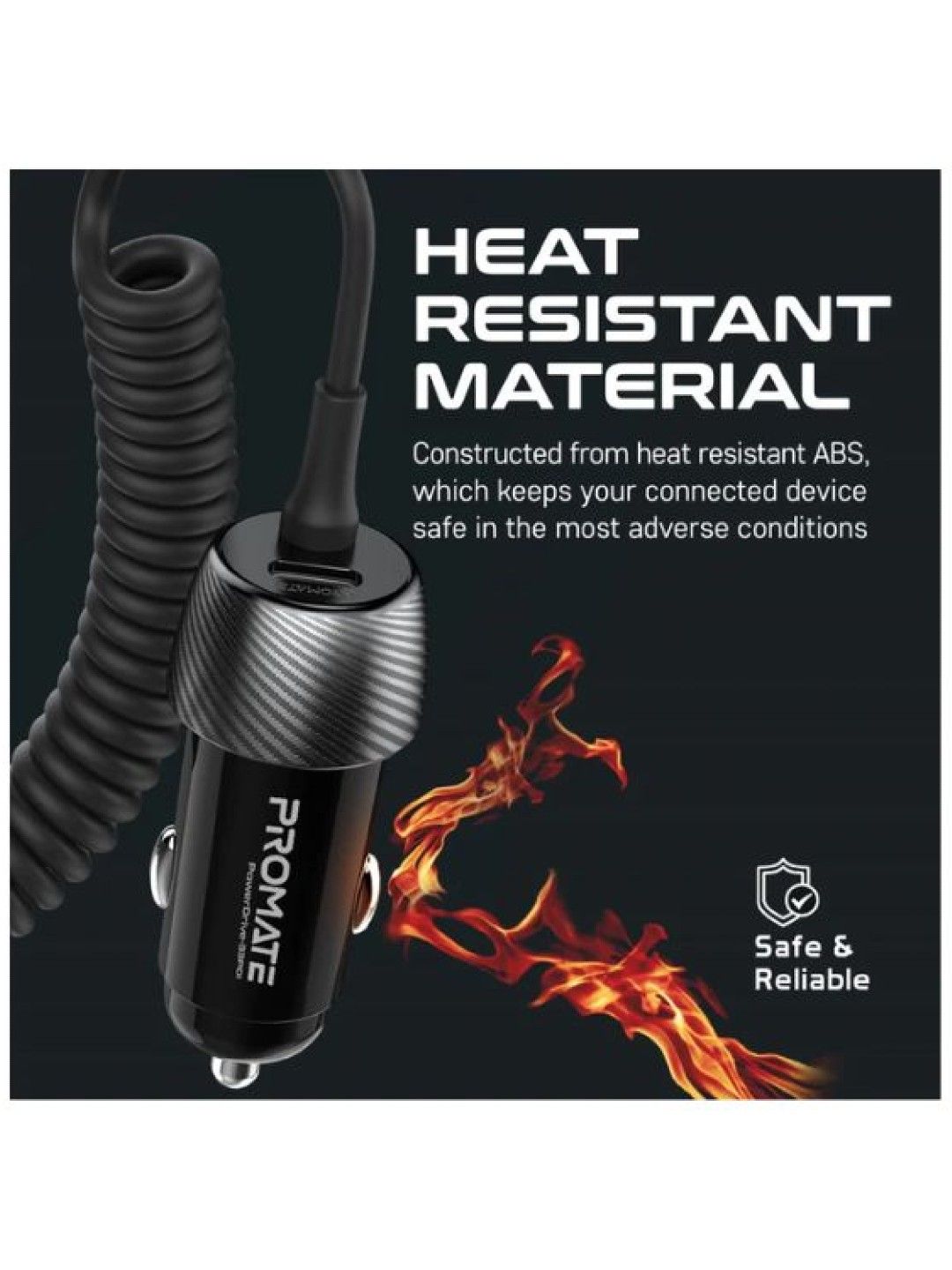 Promate POWERDRIVE-33PDI 33W Quick Charging Car Charger with Lightning Connector Cable (Black- Image 4)