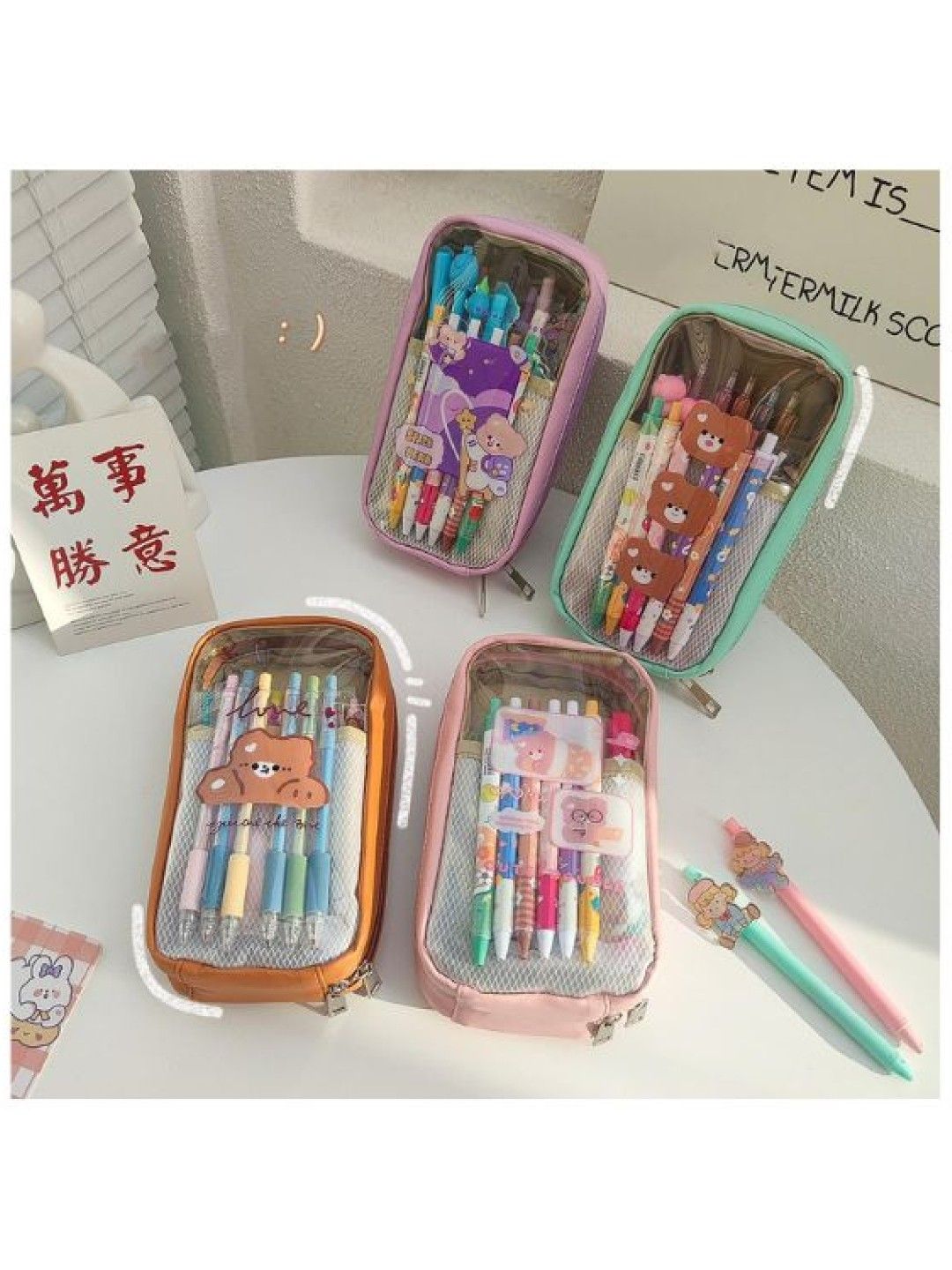 Scenti Cute Pen Organizer Pen Case with Dividers (Pink Rabbit Tulip- Image 3)
