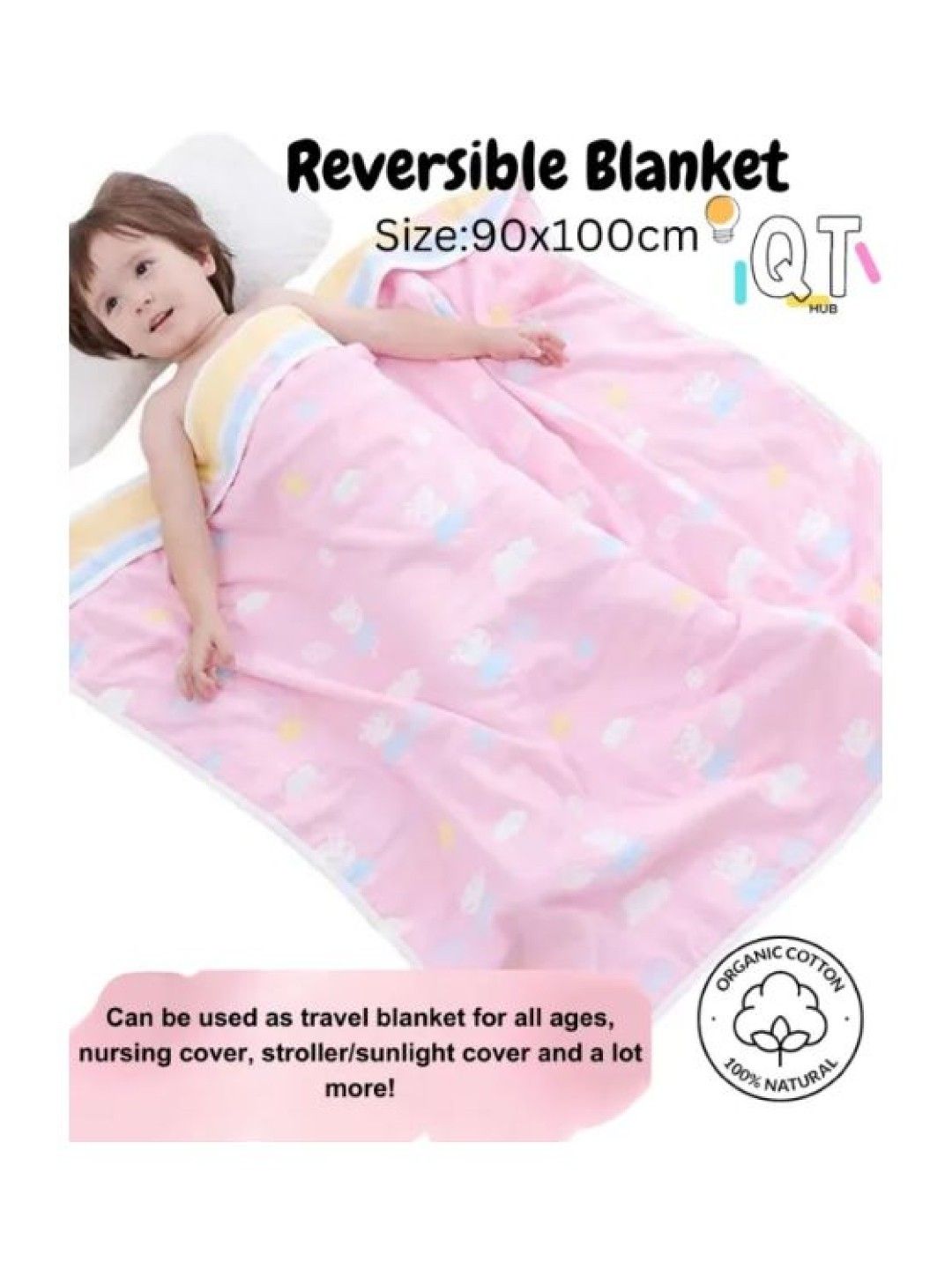QT Hub Reversible Blanket (Pink Pig- Image 3)