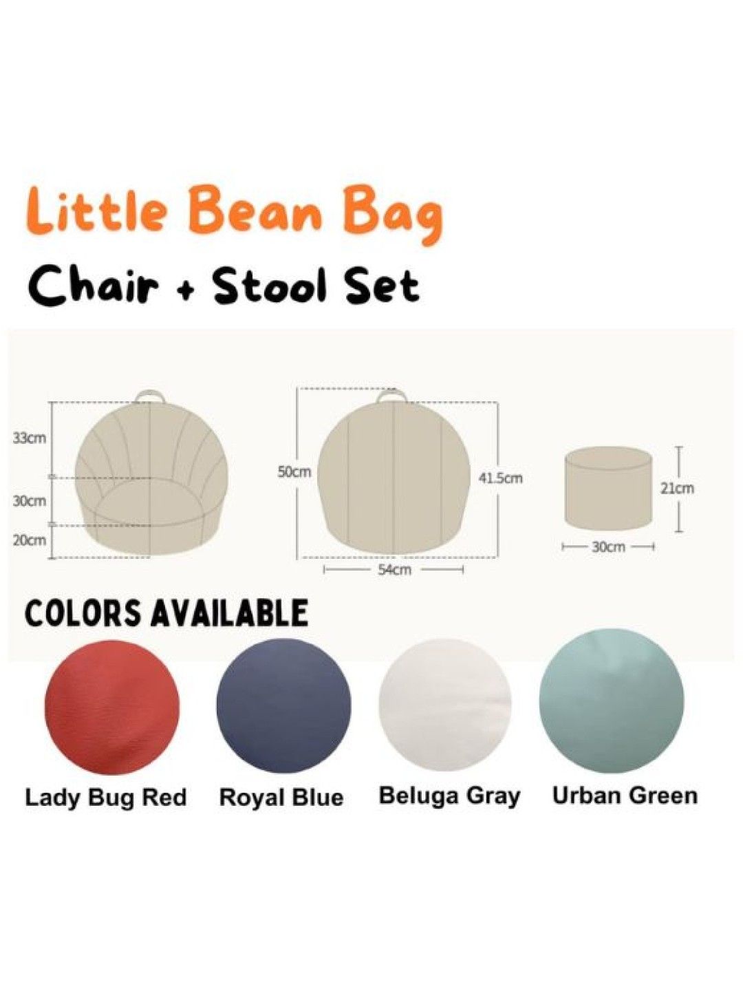 QT Hub Little Bean Bag Chair + Stool Set (Beluga Gray- Image 2)