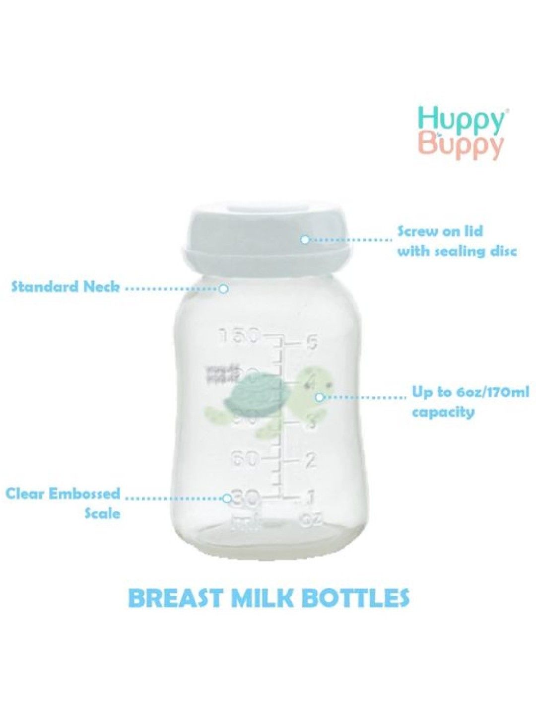 Huppy Buppy Breastmilk Storage Bottle - Standard Neck 5oz (5pcs) (No Color- Image 4)