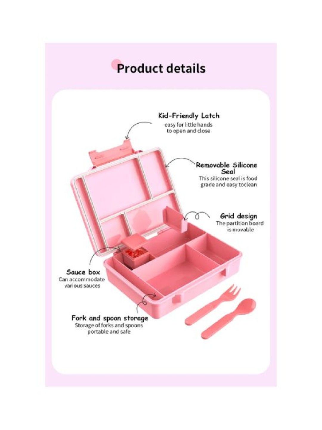 Mambo Mambo bento box with Spoon and Fork (Pink- Image 3)