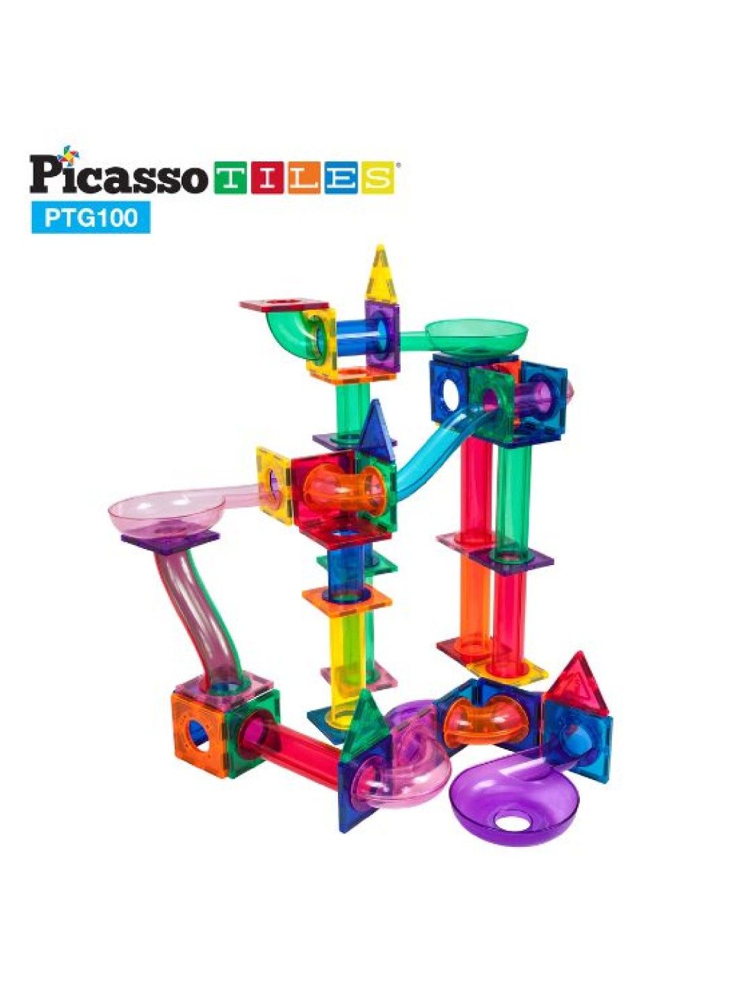 Picasso Tiles Marble Run 100 pcs. Magnetic Tiles Race Track Toy Set (No Color- Image 2)