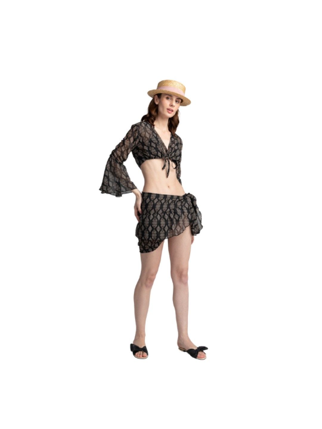 Eve's Chic Zahara Tie-Front Cropped Top & Skirt Set (Black- Image 4)