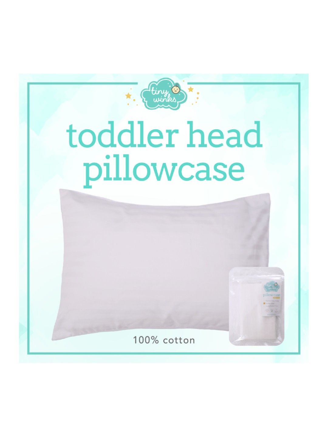 Tiny Winks Toddler Head Pillow Pillowcase (300 Thread Count) (White- Image 2)