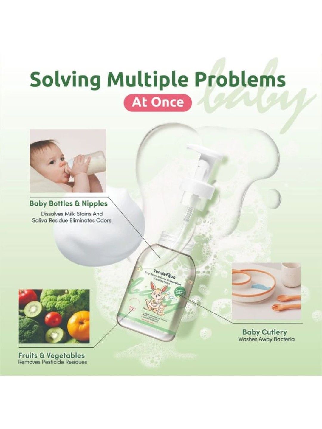 Tenderoo Baby Bottle, Fruits & Vegetables Cleaning Foam Refill 500ml (No Color- Image 2)