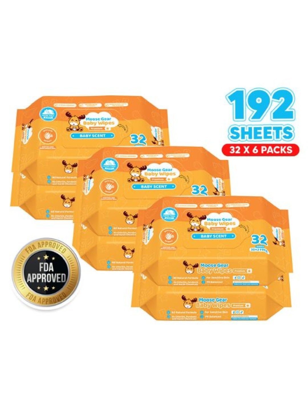 Moose Gear Baby Wipes Baby Scent (32s x 6 Packs) (No Color- Image 1)