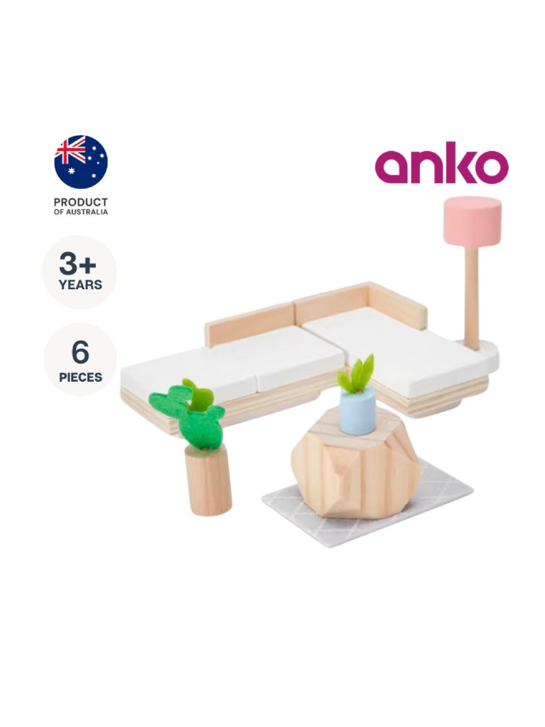 Anko 6-Piece Wooden Dollhouse Lounge Room