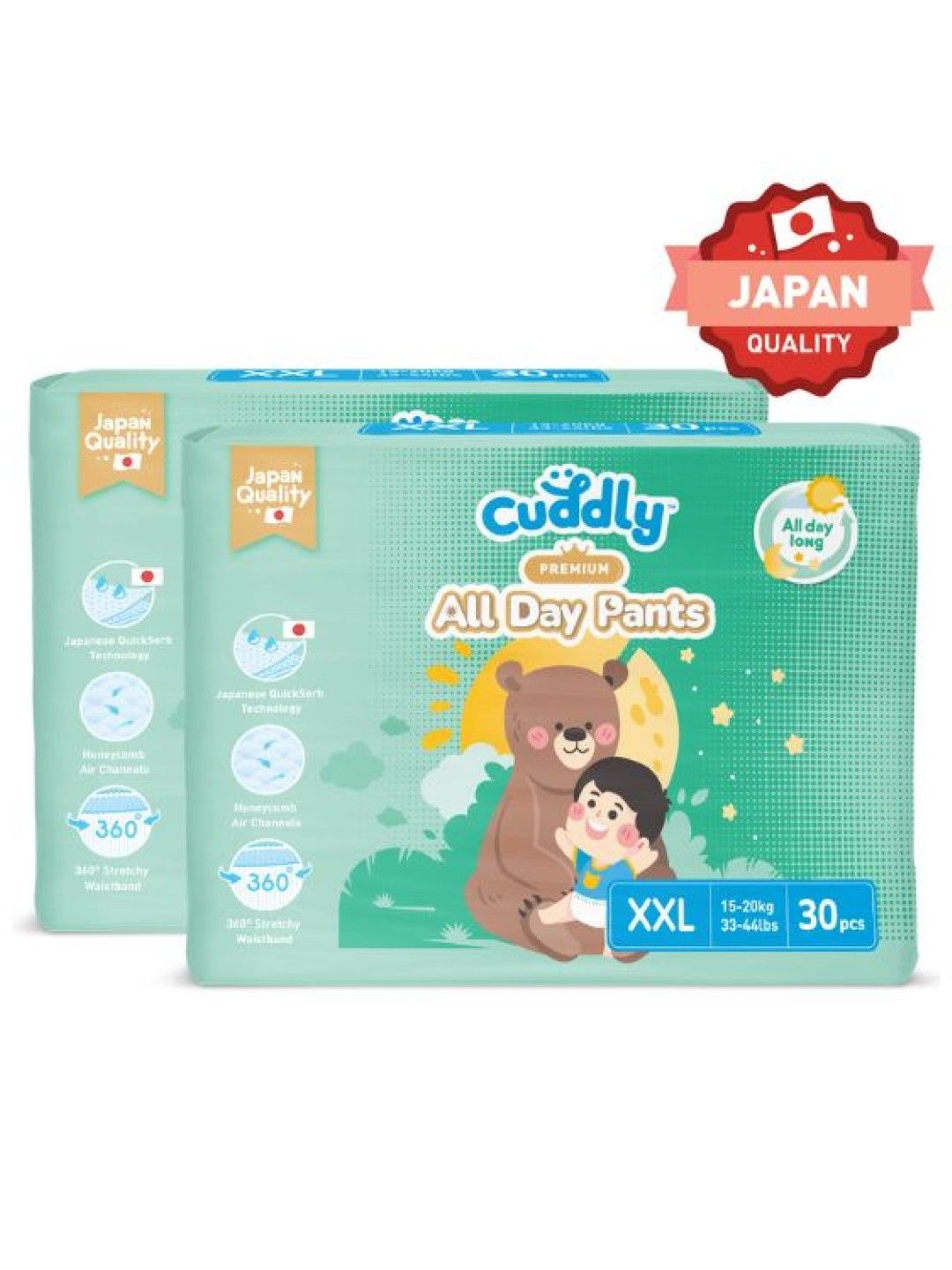Cuddly All Day Overnight Premium Baby Pants Diaper XXL 30pcs x 2-Pack (60pcs) (No Color- Image 1)