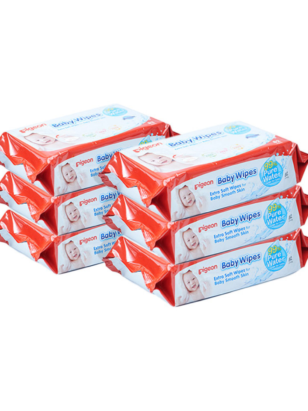 Pigeon Baby Wipes Water Base 82 Sheets (5+1Pack) (Red- Image 1)