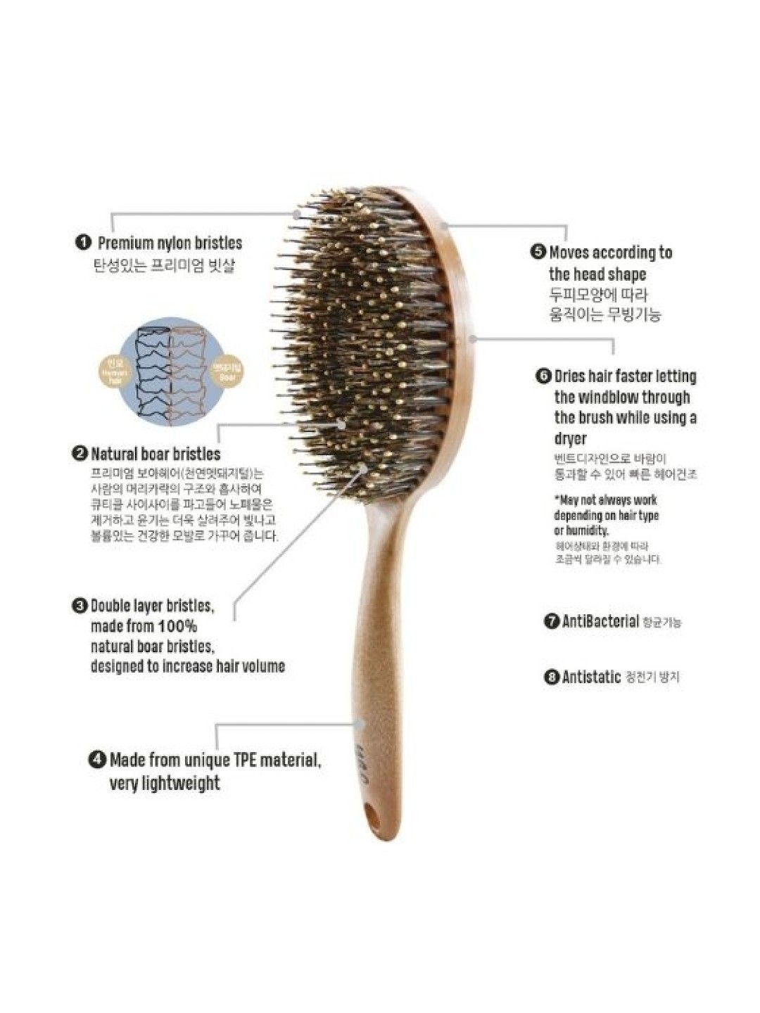 Yao Korean Hairbrush Yao Moving Circle Boar Brush (For Hair volume and Shiny Hair) (No Color- Image 3)