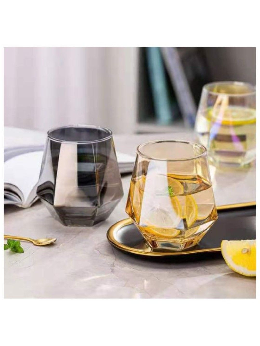Scenti Classy Hexagon Glass Cup Assorted Colors (300ml) (Amber- Image 4)