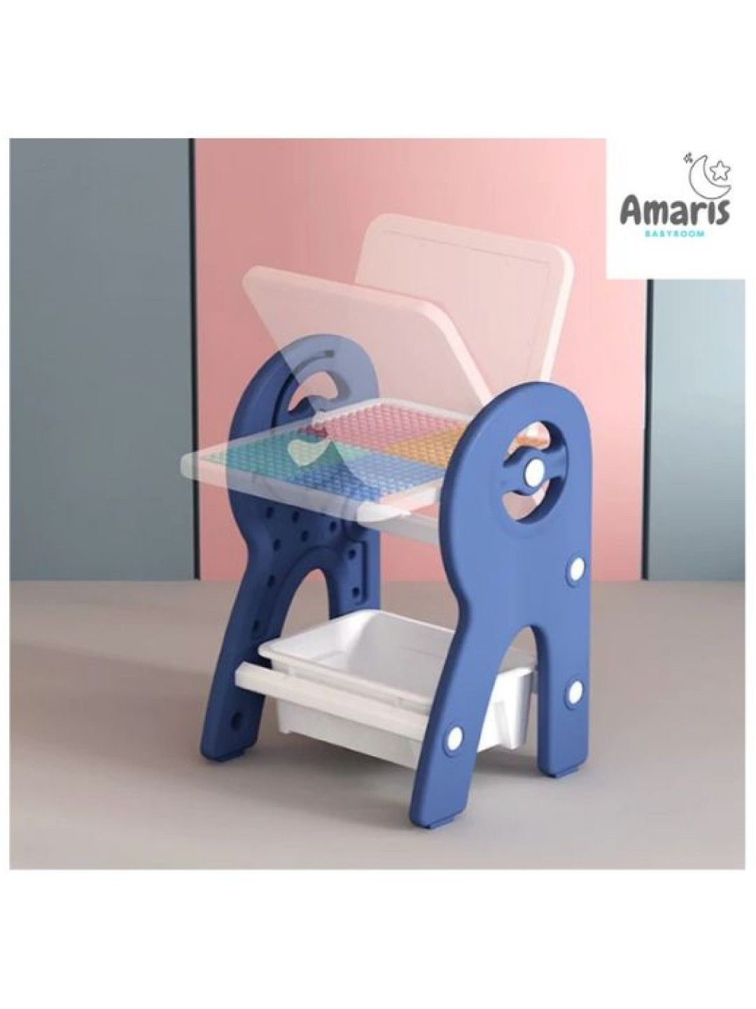 QT Hub Amaris Whiteboard with Lego Blocks Table and Chair (White- Image 3)