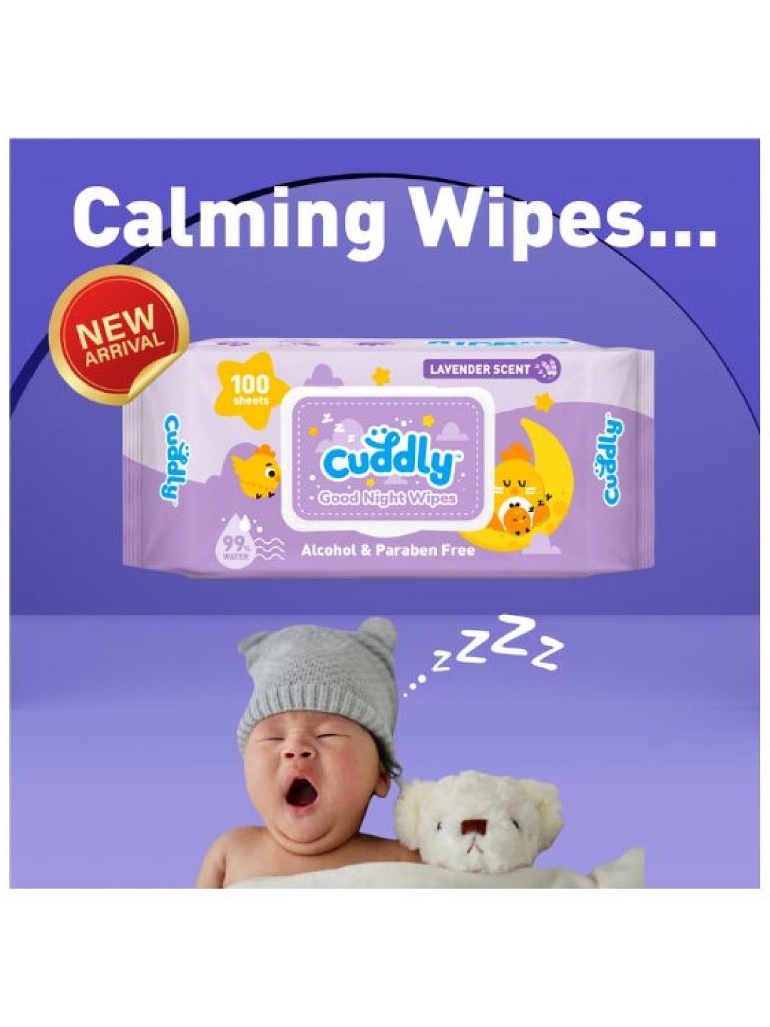 Cuddly Good Night Baby Wipes 100s - Lavender Scent (5 Packs) (No Color- Image 4)