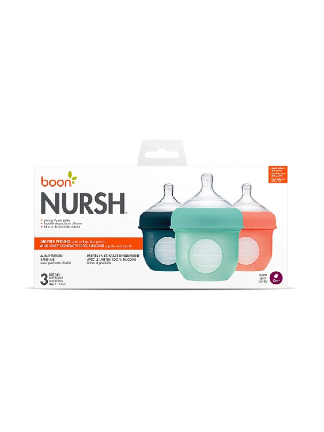 BOON NURSH Silicone Pouch Bottle 4oz / 118ml (3-Pack) BPA-Free (Mint, Cantaloupe & Navy- Image 4)