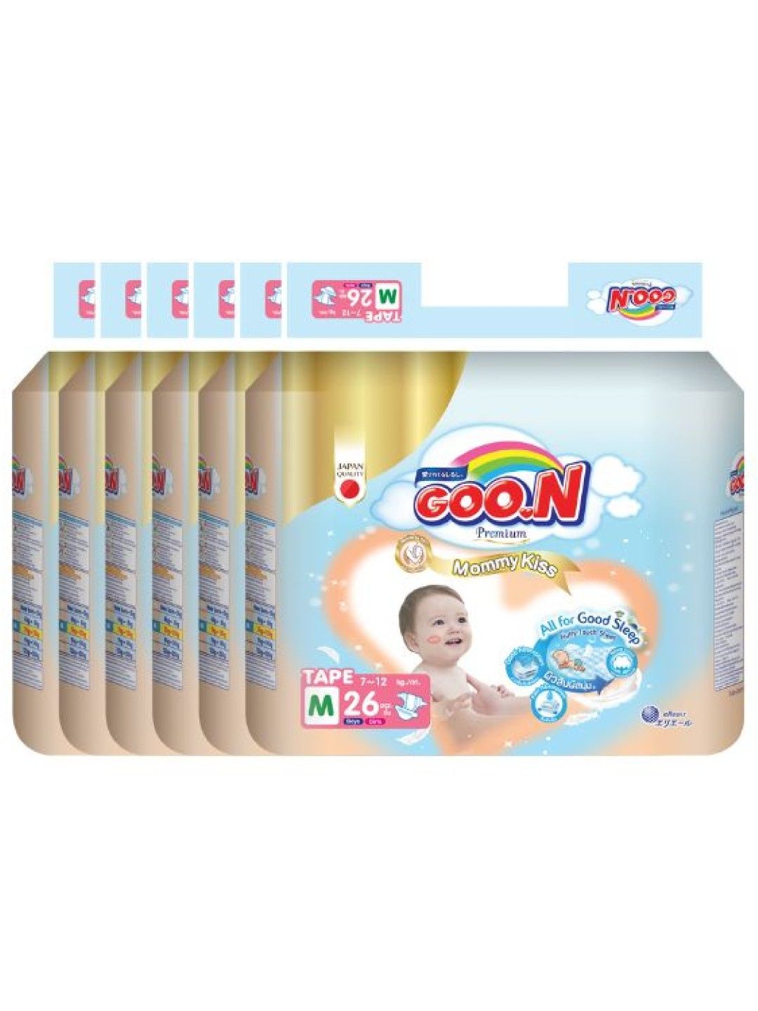 GOO.N Mommy Kiss Premium Diaper Tape Medium 6-Pack (156pcs) (No Color- Image 1)