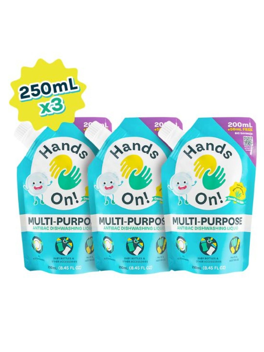 Hands-On! Multipurpose Dishwashing Liquid 250ml Pouch Trio (No Color- Image 1)