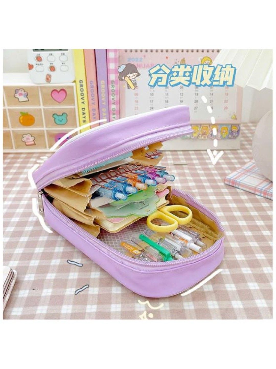 Scenti Cute Pen Organizer Pen Case with Dividers (Pink Rabbit Tulip- Image 4)