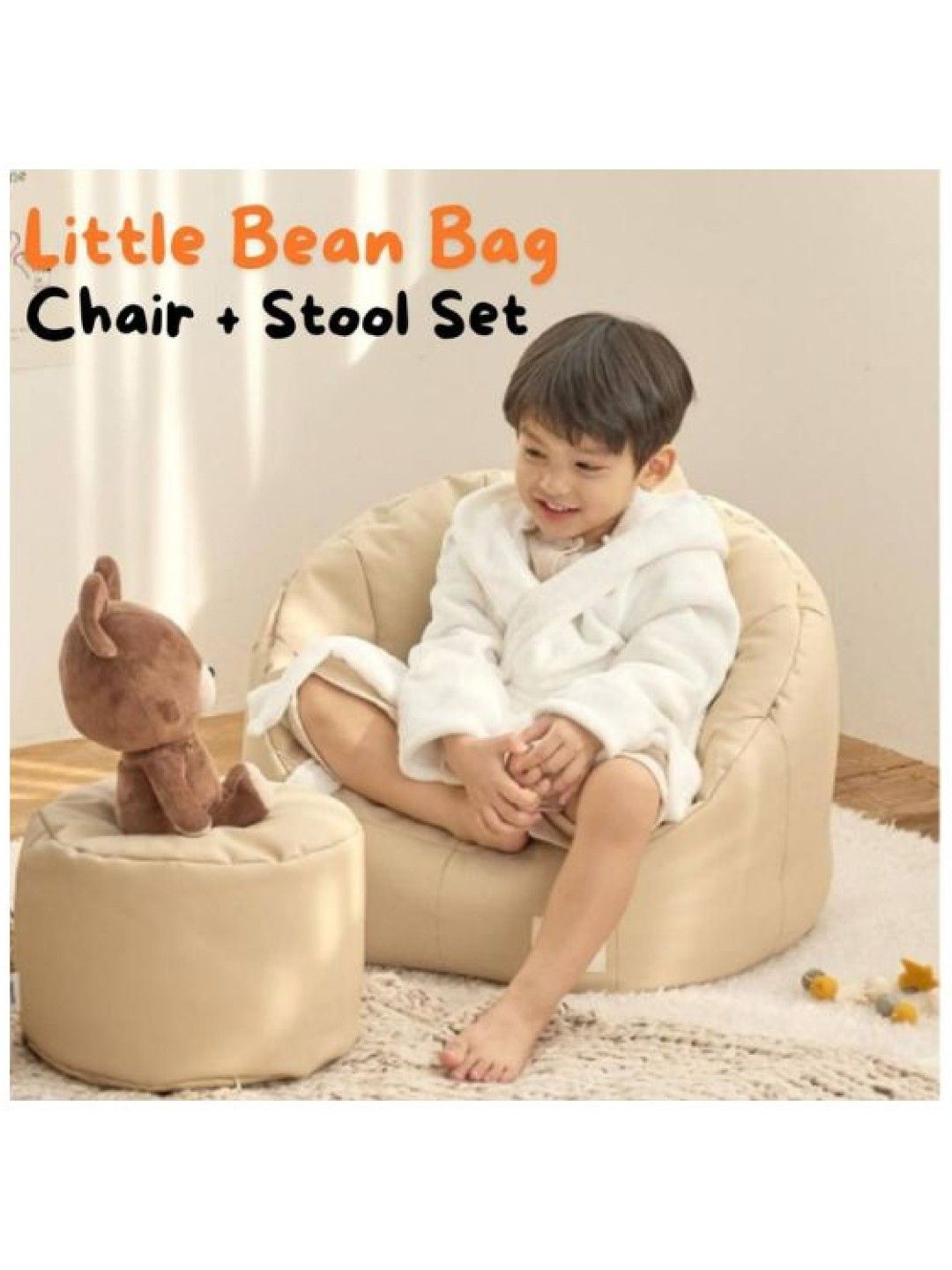 QT Hub Little Bean Bag Chair + Stool Set (Beluga Gray- Image 3)