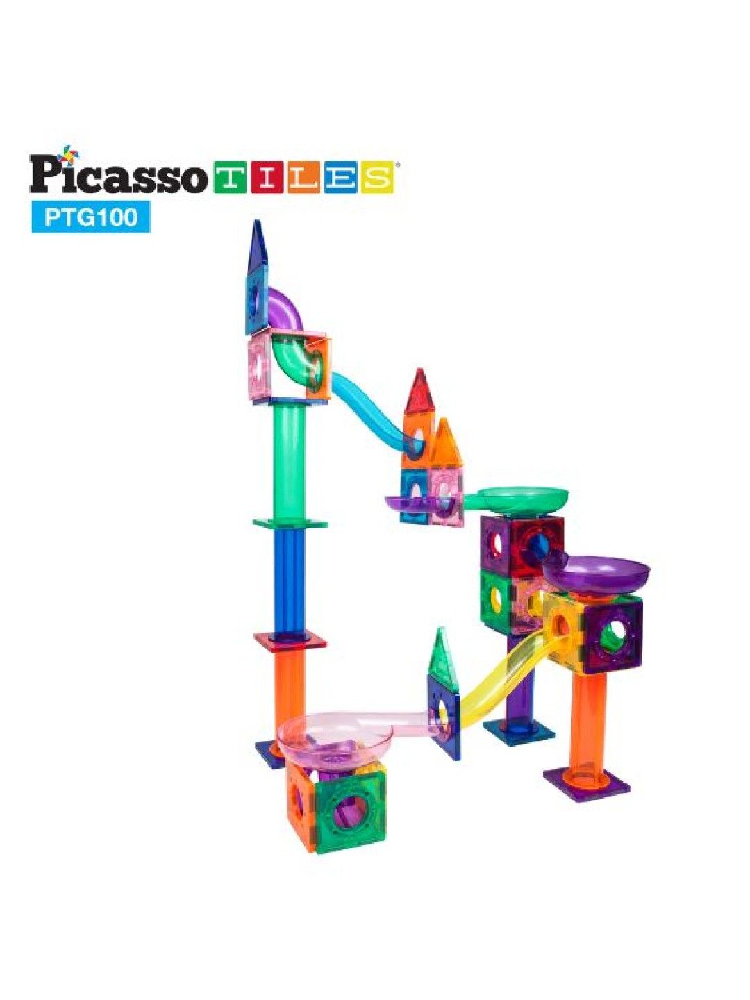 Picasso Tiles Marble Run 100 pcs. Magnetic Tiles Race Track Toy Set (No Color- Image 3)