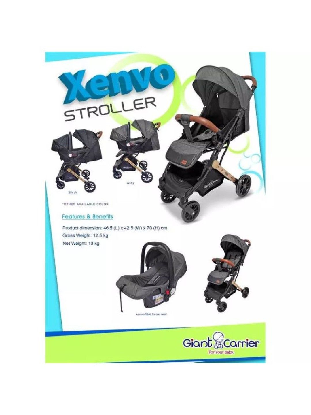 Giant Carrier Xenvo 2-in-1 Stroller (Black- Image 3)