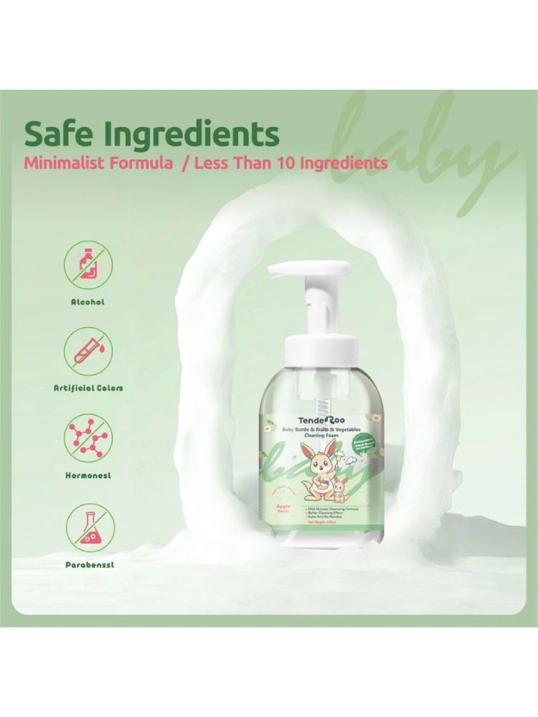 Tenderoo Baby Bottle, Fruits & Vegetables Cleaning Foam Refill 500ml (No Color- Image 3)