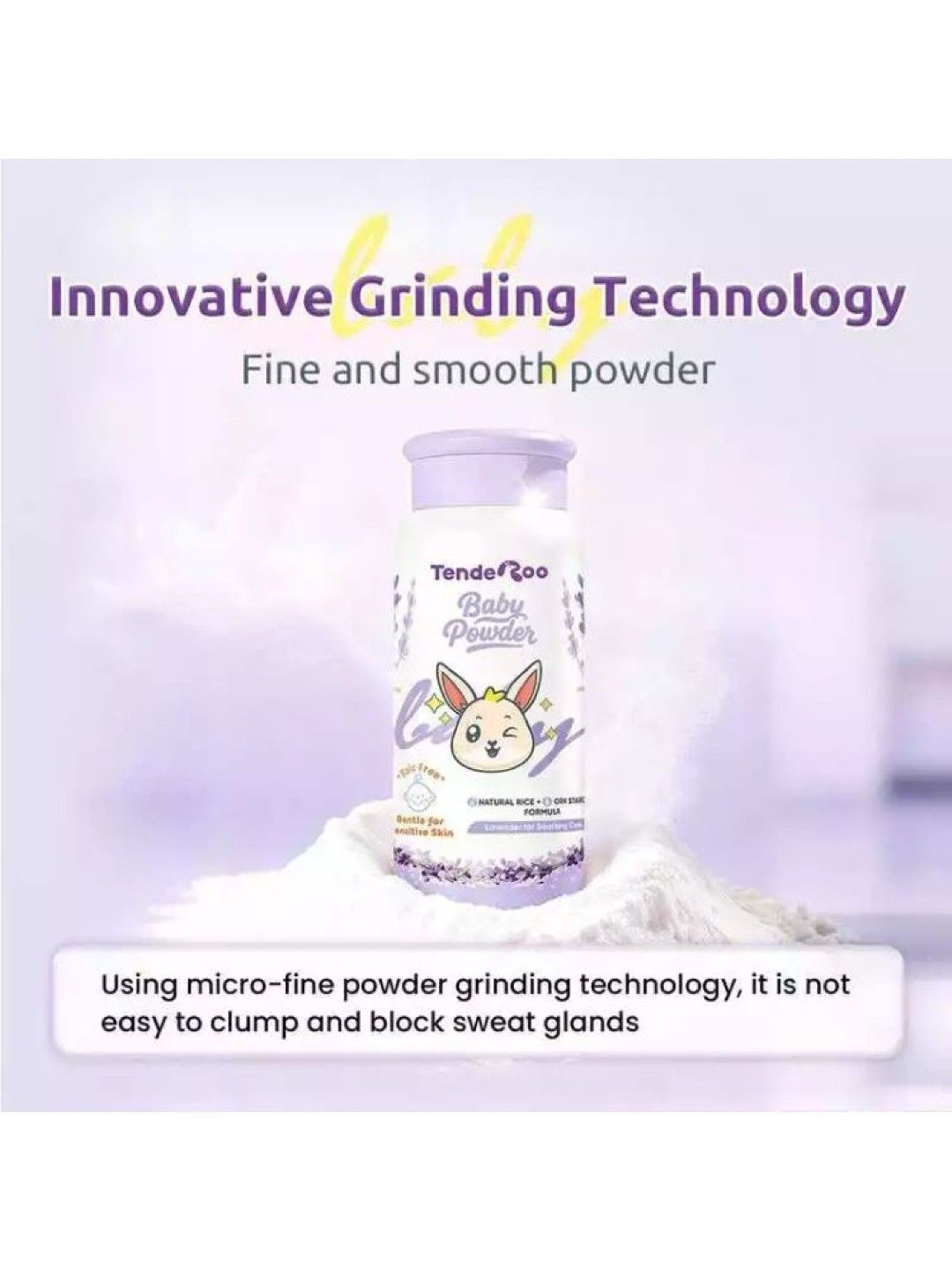 Tenderoo Baby Powder Natural Rice + Corn Starch Formula 80g (No Color- Image 3)