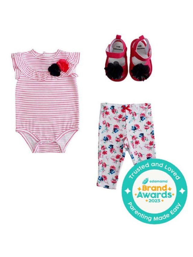 Little Steps 3-Piece Bodysuit, Pants and Shoes Floral