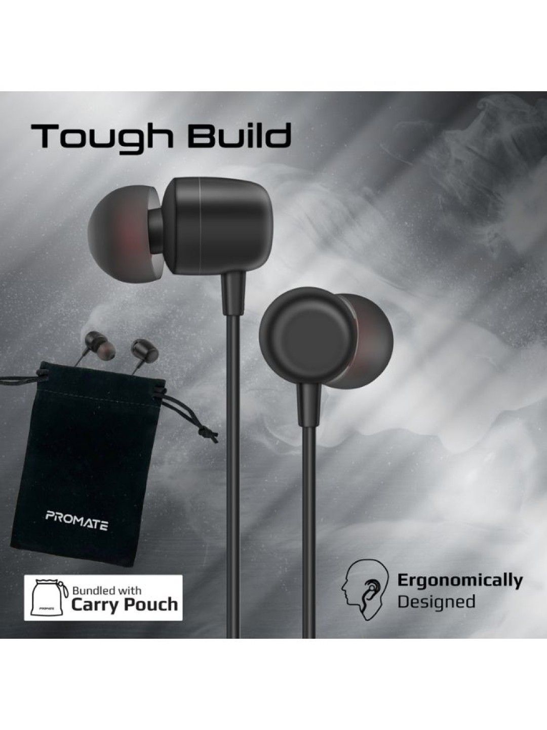 Promate Ergonomic In-Ear USB-C Wired ENC Stereo Earphones (Black- Image 3)