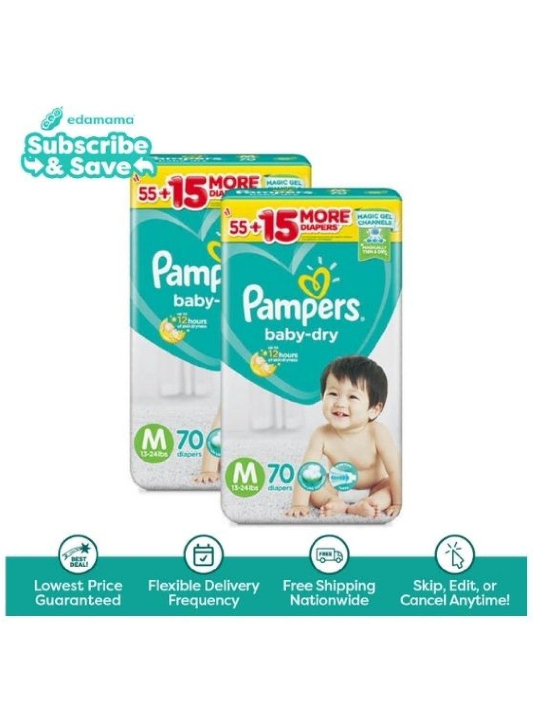 Pampers Baby Dry Taped Medium 70s x 2 packs (140 pcs)