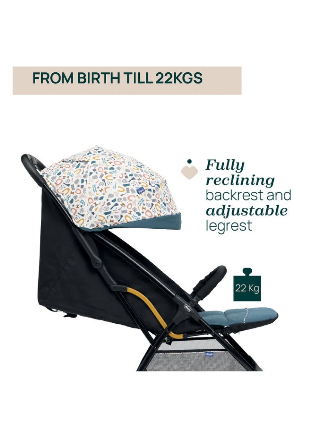 Chicco Glee Baby Stroller - Joyful Teal (No Color- Image 3)