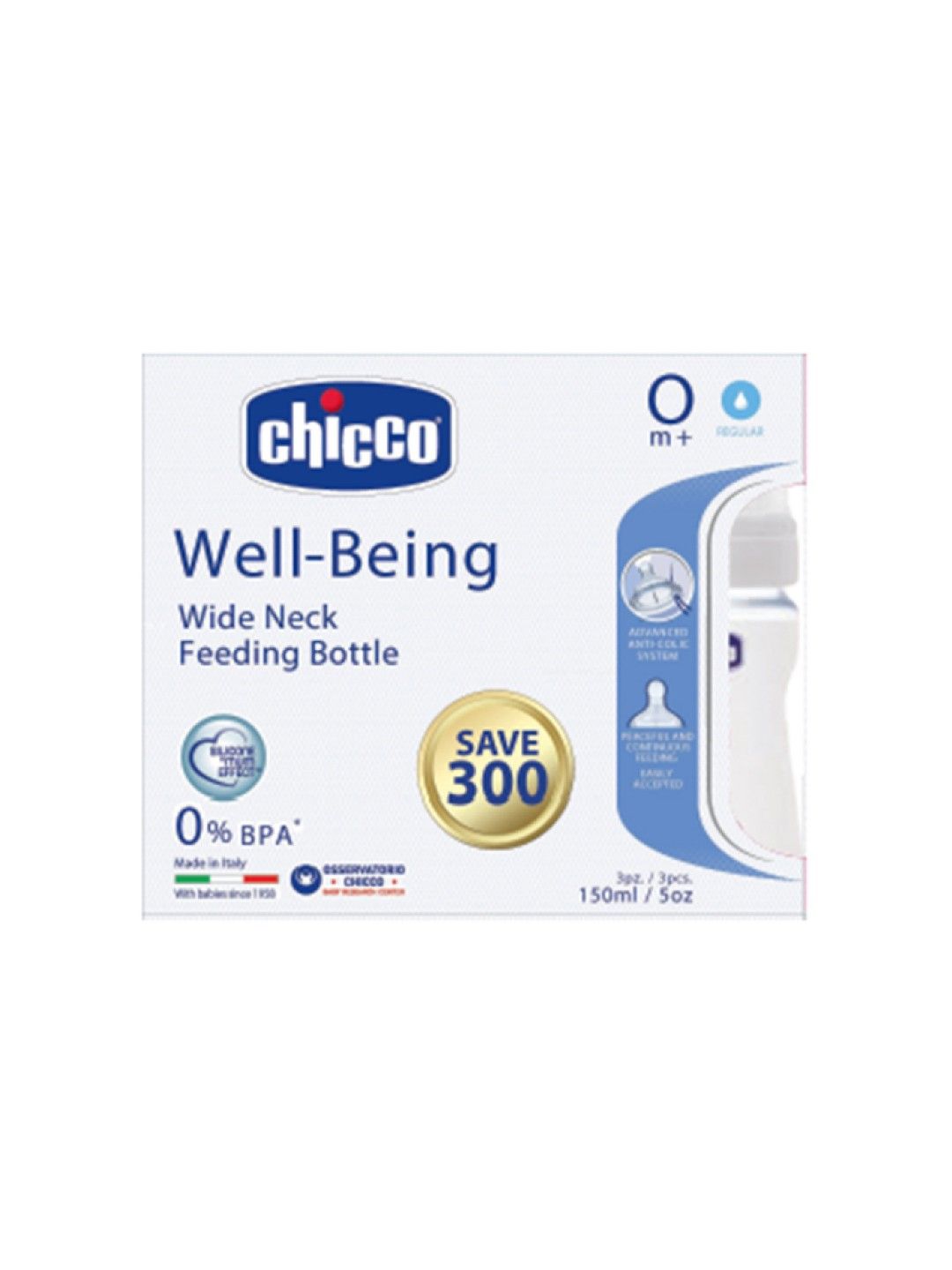 Chicco Well-Being Feeding Bottle 150ml (3-pack) (No Color- Image 2)