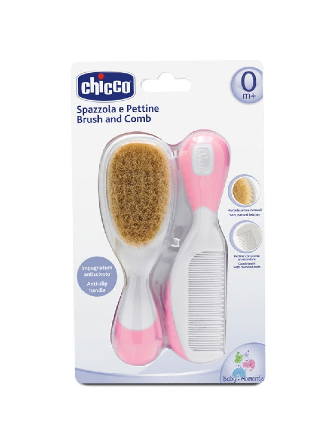 Chicco Newborn Baby Brush and Comb (Pink- Image 2)