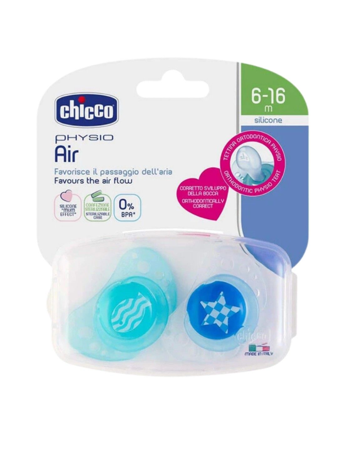 Chicco Physio Air Soother Silicone 6-16 months (2-pack) (Blue- Image 3)