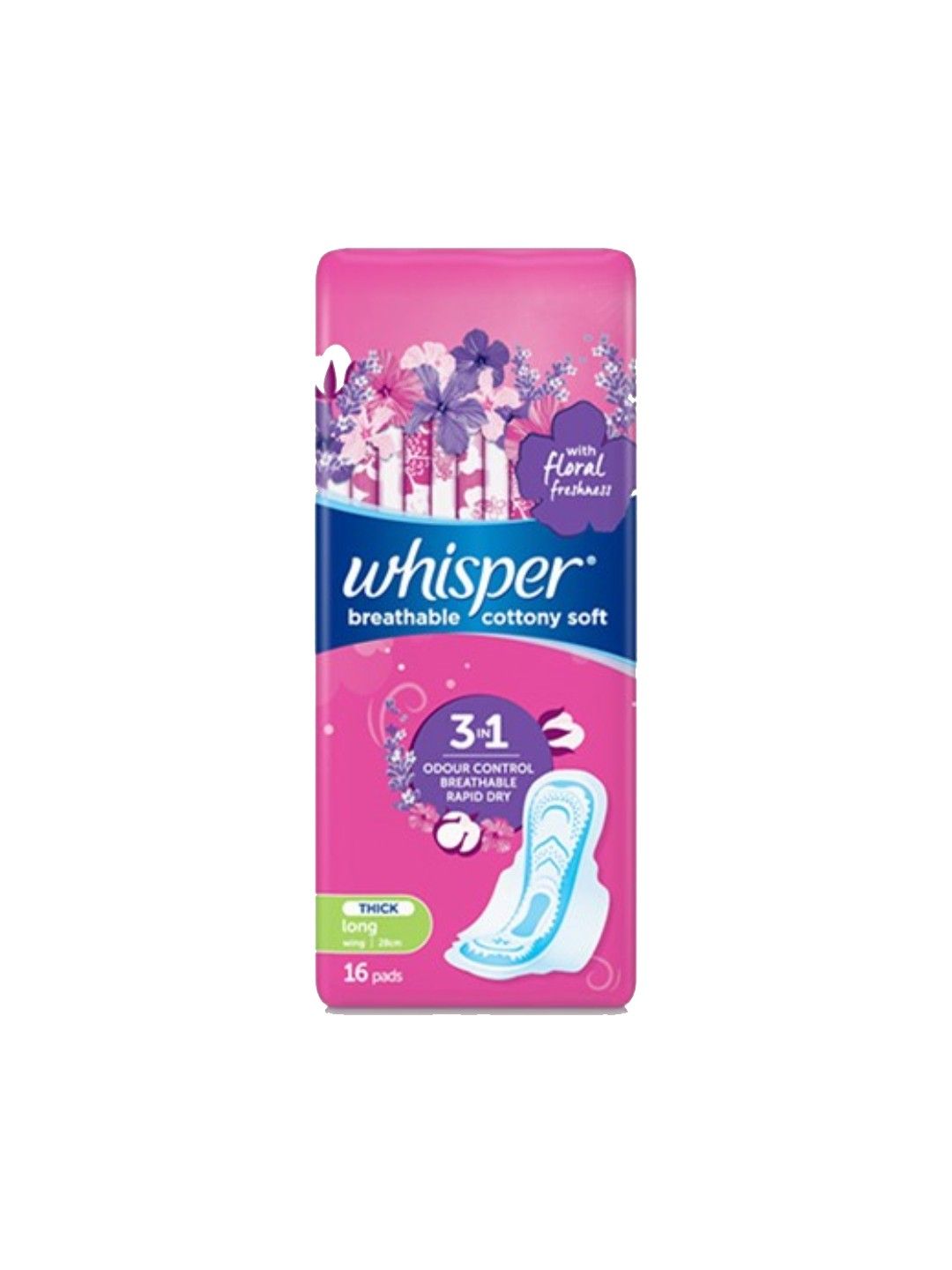 Whisper Cottony Clean Day Long Wings Sanitary Napkins (16pcs) (No Color- Image 1)