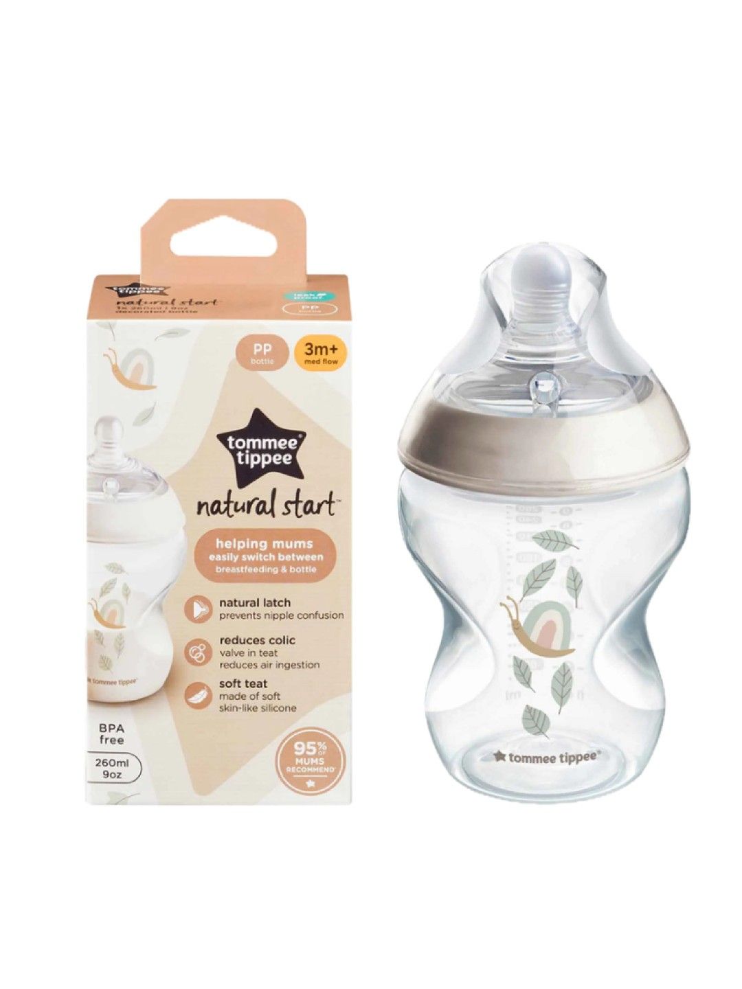 Tommee Tippee Natural Start PP Bottle 9oz (Single) With Super Soft Teat, Med Flow (No Color- Image 1)