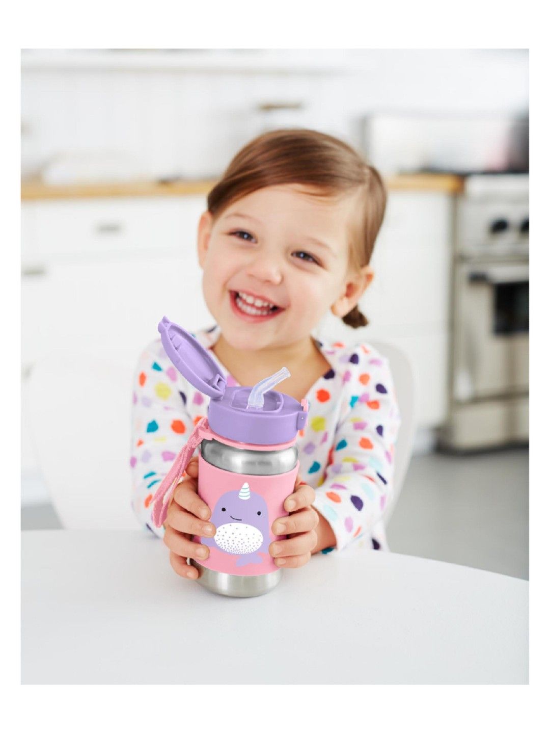 Skip Hop ZOO Stainless Steel Straw Bottle - Narwhal (No Color- Image 3)