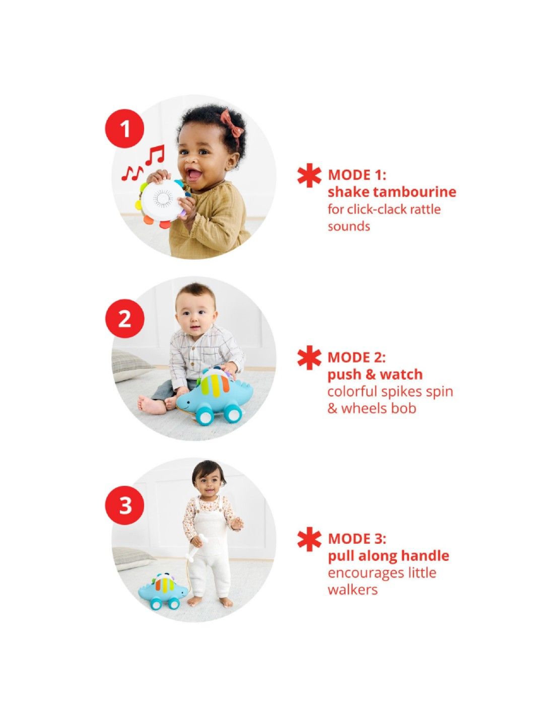 Skip Hop Explore & More Dino 3 in1 Musical Pull Toy (No Color- Image 3)