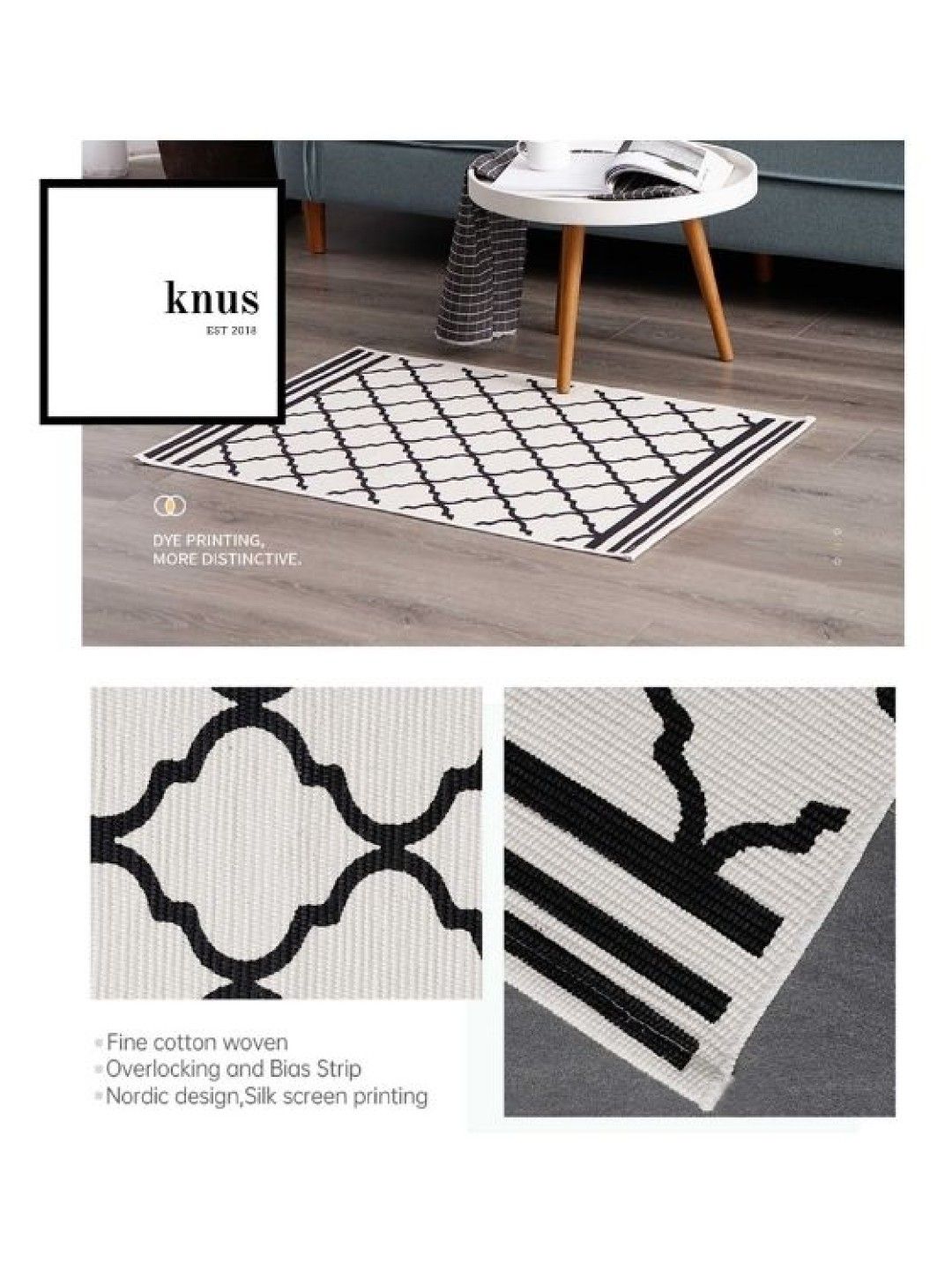 Knus PH Floor Mat Rug Reese (Lattice Grey) (Short- Image 3)